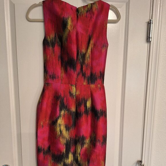 Michael Kors Womens Sheath Dress Pink Abstract Jewel Neck Sleeveless Tailored‎ - Picture 3 of 10